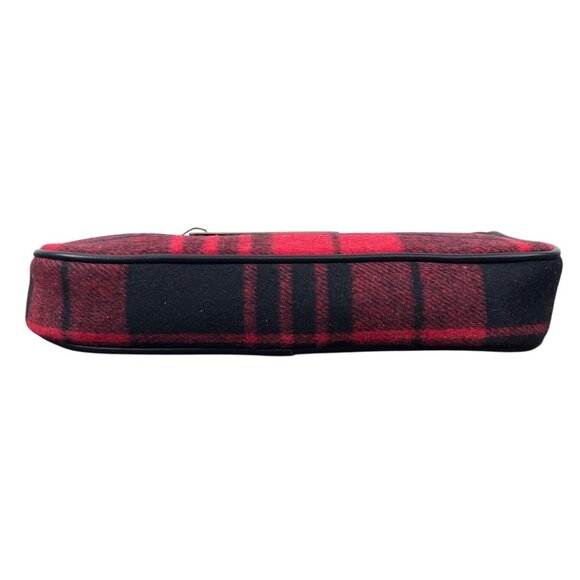 Bearpaw Red Multi Plaid Black Leather Accents Shoulder Evening Clutch Sz M - New - Picture 8 of 11
